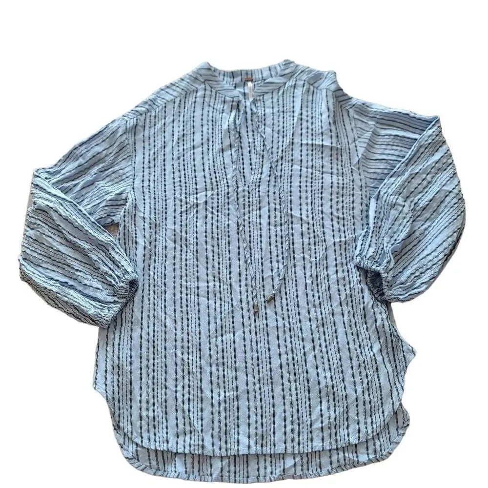 Free people womens Sz XS blue wide sleeve striped oversized tunic top